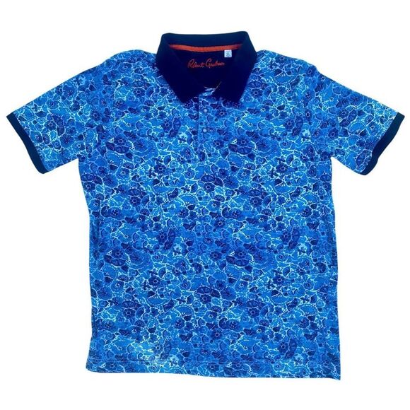 Robert Graham Amaro SZ XL Blue Floral Print Collared Polo Shirt - Picture 2 of 11